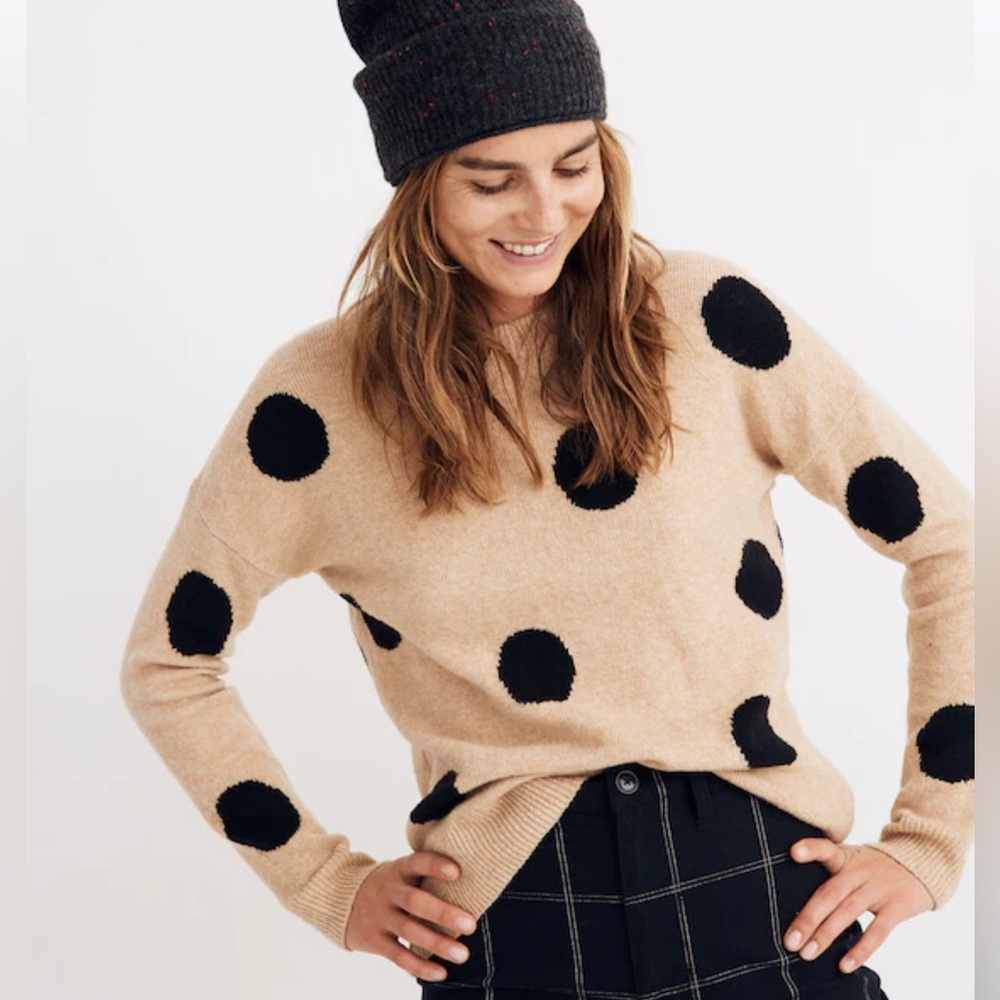 Madewell dot greystone Tan and Black Polka Dot pullover Sweater